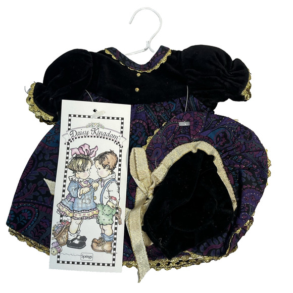 Daisy Kingdom 12" Doll Dress Dress w/ Hat Purple Paisley Black Velvet Vintage - Picture 1 of 5